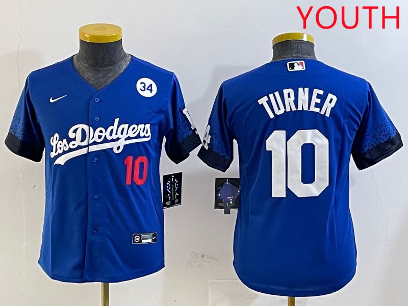 Youth Los Angeles Dodgers 10 Turner Blue City Edition 2025 Nike MLB Jersey style 6